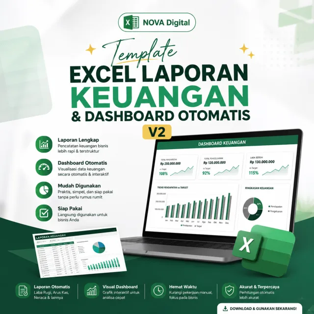 NOVA - Template Excel Laporan Keuangan & Dashboard Otomatis v2