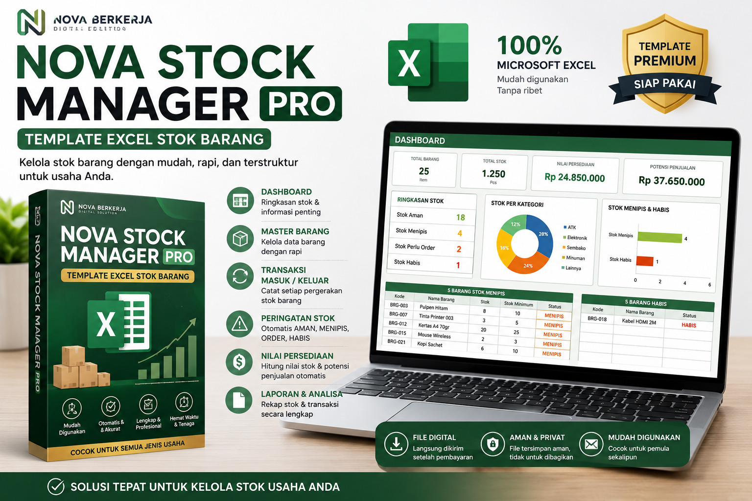NOVA Stock Manager PRO - Template Excel Stok Barang