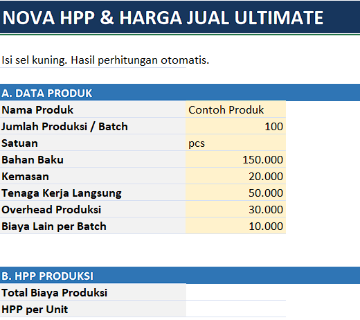 NOVA - Template HPP & Harga Jual ULTIMATE PRO - gambar 2